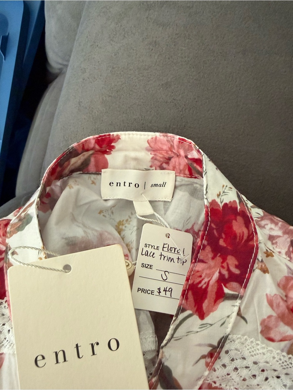 entro White Floral Lace-Trim Puff Sleeve Blouse - Picture 2 of 2